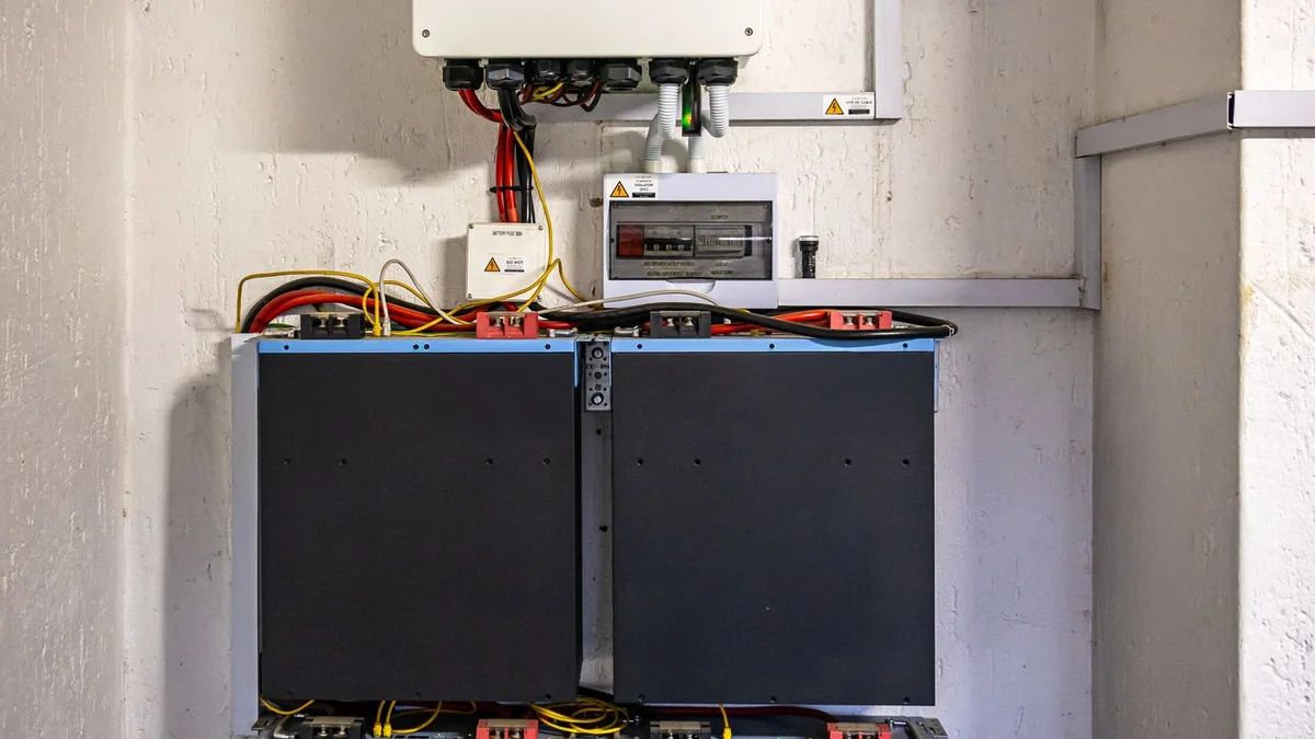 Invertor hibrid montat pe perete, conectat la o baterie LiFePO4 modulară