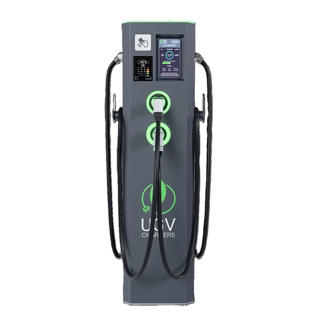 Stație de încărcare AC 2 × 11 kW UGV Model G cu terminal de plată – priză Type 2 11 kW + cablu Type 2 11 kW (UGV-A22AG-O11T11-RMHT)