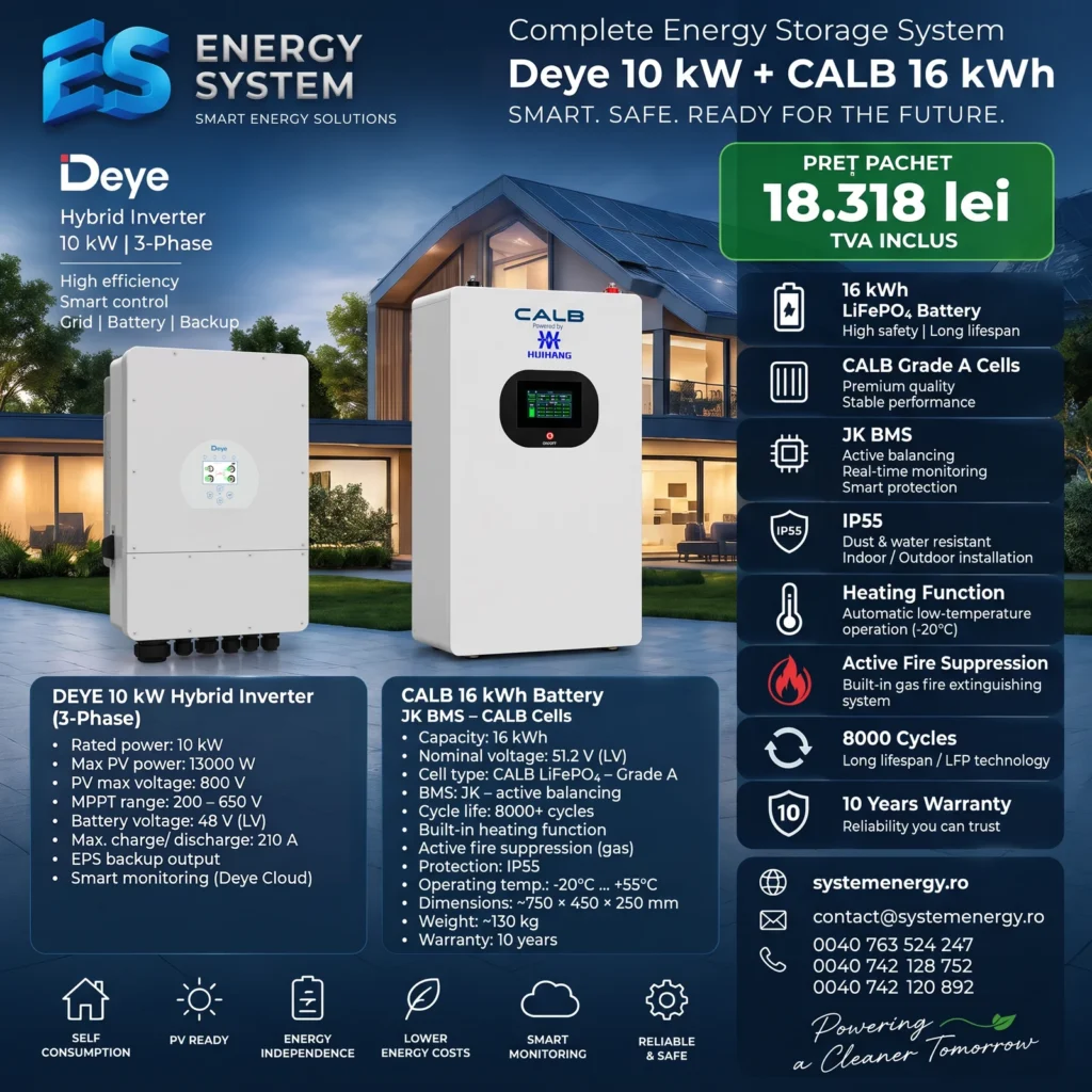 Invertor DEYE 10kWp Trifazat LV + Acumulator CALB 16kWh