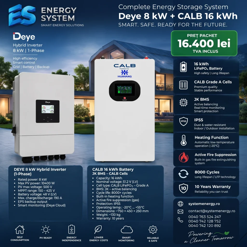 Invertor DEYE 8kWp Monofazat LV + Acumulator CALB 16kWh